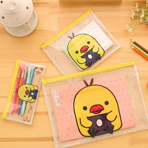 Cartoon yellow duck PVC file bag pencil case file folder documents filling bag office school suppllies stationery bag