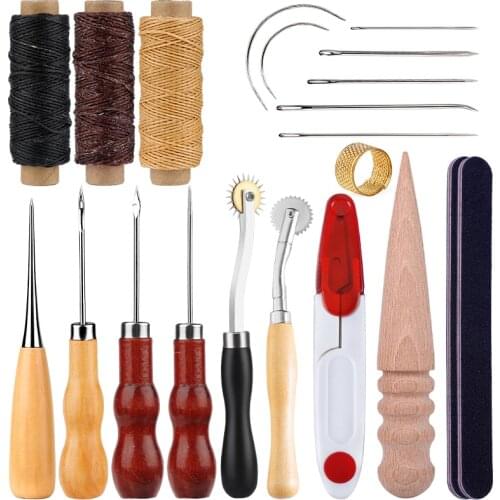 LMDZ Leather Craft Tool Kit With Waxed Thread Sewing Needles Awls Scribing Wheel And Other Leather Working Tools and Supplies