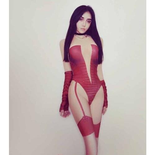 NEW DS Costumes Sexy Nightclub DJ Atmospheric Female Singer Fake Meat Stick Drill Trousers Plus Gloves DQ11269