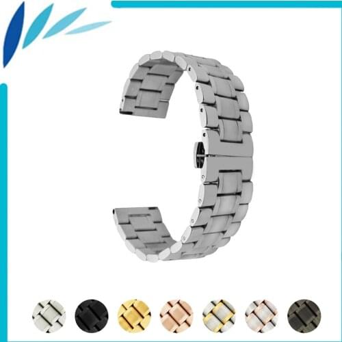 Stainless Steel Watch Band 20mm 22mm for Seiko Butterfly Clasp Strap Wrist Loop Belt Bracelet Black Rose Gold Silver + Tool