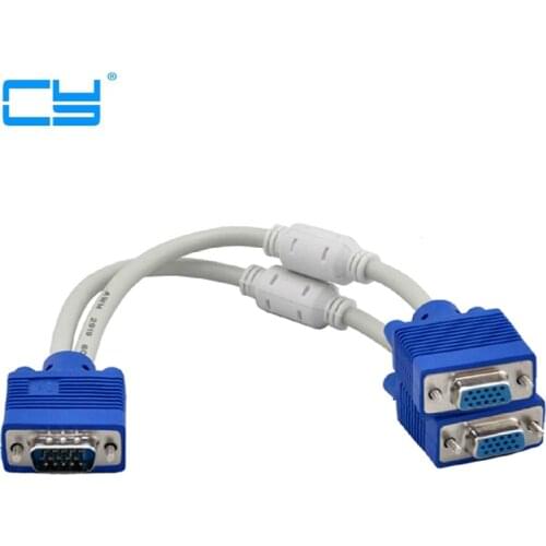 RGB VGA SVGA Male to 2 VGA two HDB15 Female Splitter Adapter extension Cable w/ core VGA splitter adaptor connector converter