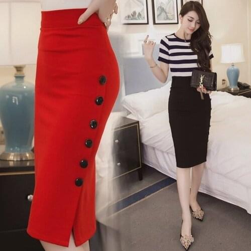 S-5XL Summer New Fashion Elegant Bandage Split Button OL Women Pencil Skirt Plus Size women skirts