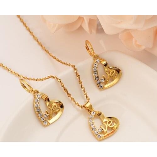 Gold Color Heart Shape cz crystal Jewelry sets Pendant Necklaces Women,African Jewelry wedding bridal party Anniversary gifts