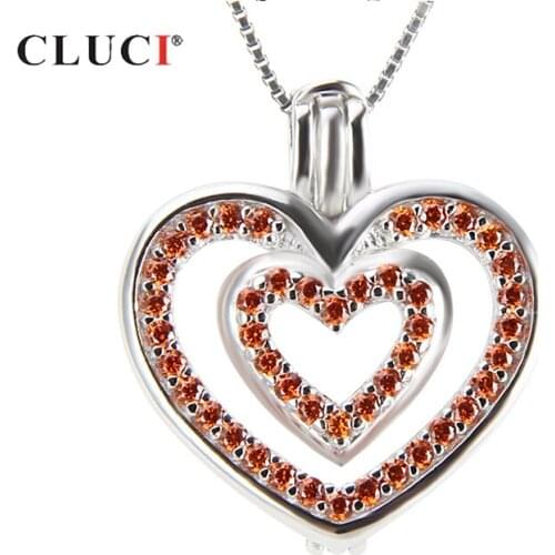 CLUCI Silver 925 Double Red Heart Shaped Charms Pendant Women Valentine Day Gift 925 Sterling Silver Zircon Pearl Locket SC187SB