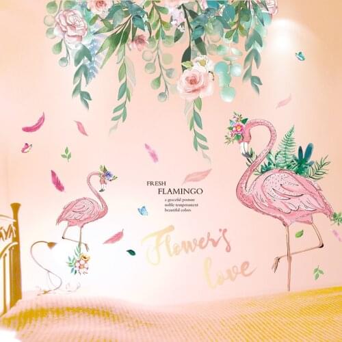 [SHIJUEHEZI] Flower Leaves Wall Sticker Vinyl DIY Flamingo Animal Wall Decals for Home Living Room Bedroom Nursery Decoration