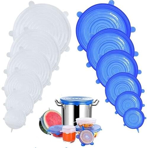 6pcs/set Silicone Stretch Lids Food Fresh Cover Universal Reusable Suction Lid-Bowl Pan Fruit Mug Food Fresh Keeping Lid 25