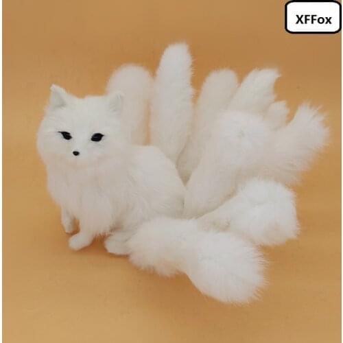 Cute real life white fox model plastic&furs simulation sitting nine-tails fox doll gift about 30x18cm xf1804