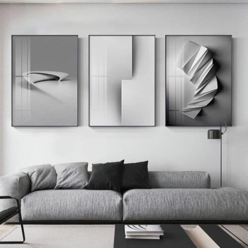 Modern Abstract Geometric Canvas Painting Grey White Poster Nordic Wall Art Pictures For Living Room Bedroom Industrial Decor