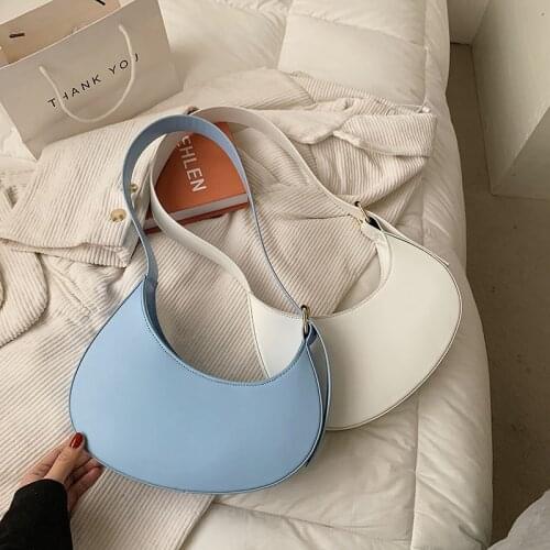 PU Shoulder Bag Crescent Armpit Small Handbags for Women Clutch Bags Solid Color Fashion Vintage Tote Purse