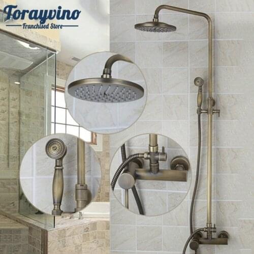 Torayvino Bathroom Rainfall Shower Faucet set Antique Brass Waterfall Shower Hot & Cold Mixer Wall Mounted Shower Head Faucet