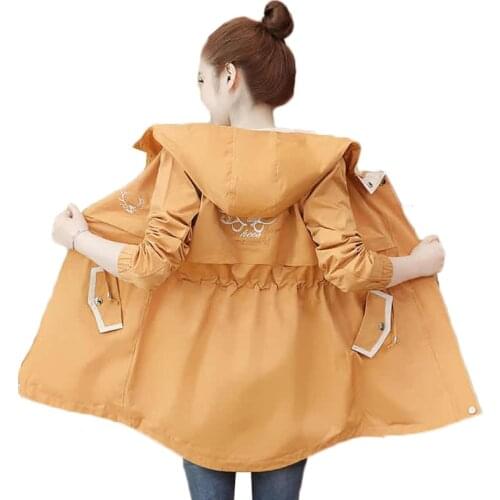 Hot Sale Ladies Windbreaker With Lining 2021 Spring Autumn Hooded Long Womens Trench Coat Female Student Casual Overwear W2306