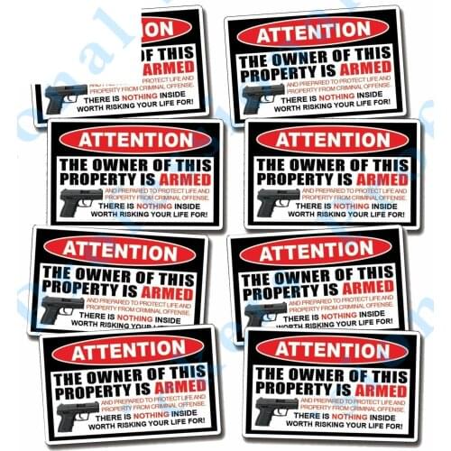 Funny stickers 8 PACK Owner Armed Warning Vinyl Decal Sticker 2nd Amendment Gun Firearm Police Motorcycle Vinyl Decals