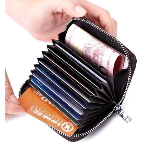 1 pc Men Business Card Holder Leather Credit Card Holder Women Zipper Pocket Unisex Card Case Zipper Coin Purse