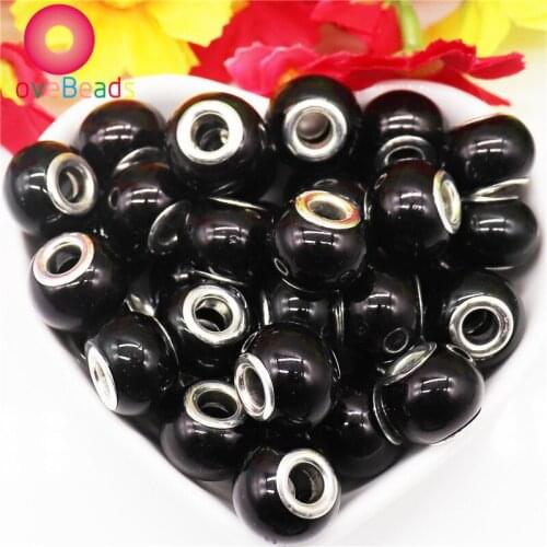 10Pcs Large Hole Color Glass Round Spacer Beads Silver Plated Core Fit Pandora Bracelet Bangle Chain Beads for Jewelry Making