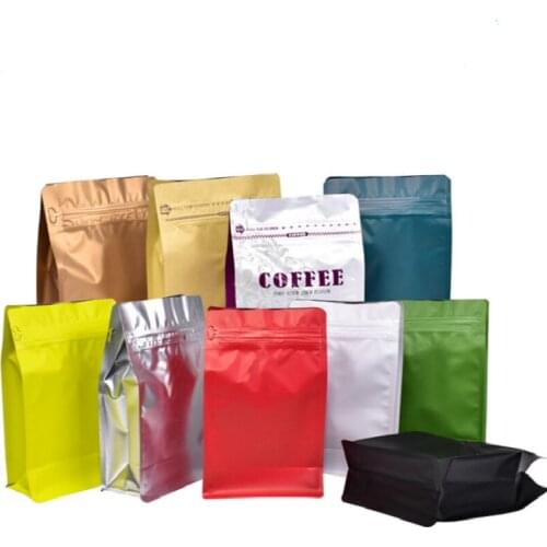 100pcs Aluminum foil octagonal sealing coffee bag airless valve 250g zipper stand up coffee powder tea food packaging bags