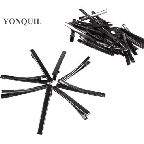 100PCS/LOT 60MM Black Single Prong Metal Alligator Hair Clips Hairpin For Women Girl Party Fascinator Hat Hair Accessories