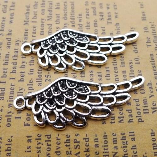 8PCS/Lot 17mm*44mm Pendant Antique Silver Color Hollowed Wing Charm Handcraft For DIY Jewelry Making