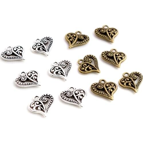 Charms Hollow Lovely Heart 15x14mm Antique Making Pendant fit,Vintage Tibetan Bronze Silver color,DIY Handmade Jewelry