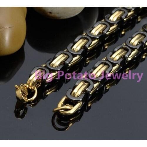 Free Shipping Fashion 8mm Newest Design Byzantine Chain 316L Stainless Steel Mens Necklace Or Bracelet 7"-40" Black Gold