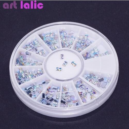 Shiny AB Rhinstones Bow Tie Nail Art Decorations Tips 3D Charms Nails DIY Glitter Wheel Manicure