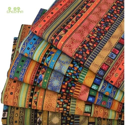 Chainho,5pcs/Lot,Zakka Bronzing Style,Printed Cotton Linen Fabric For DIY Quilting&Sewing Sofa,Table Cloth,Bag,Material,50x50cm