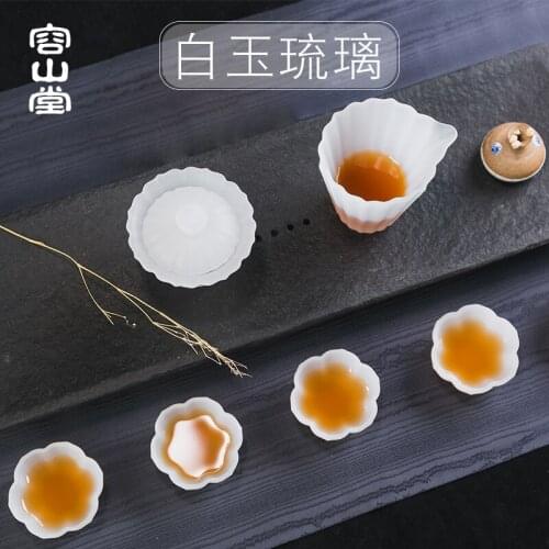 Glaze kung fu tea set porcelain household tureen tea cups white jade jade glass lamps of a whole set of gift box