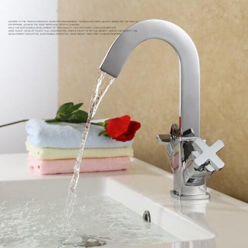 Chrome Bathroom solid brass Two handle double control square basin faucet Lavatory mixer faucet Hot and cold water tap