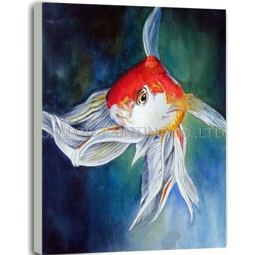 High Skills Artist Handmade High Quality Modern Animal Goldfish Oil Painting on Canvas Impression Water Animal Fish Oil Painting