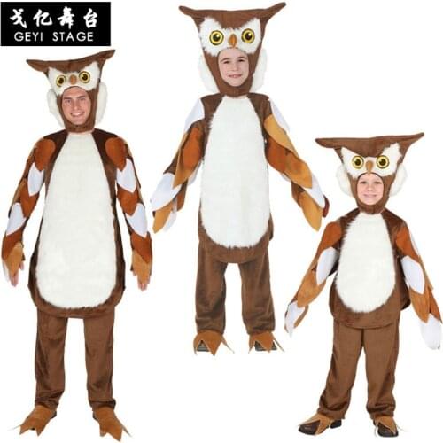 Halloween Costume Unisex Adult Kid Onesie Cotton Animal Anime with Headgear OWL Mascot Bird Cosplay Costume