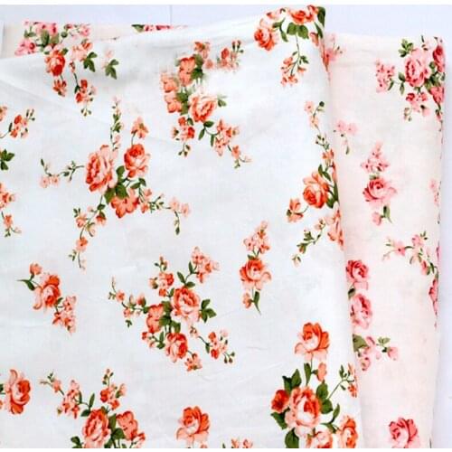 Pretty Orange & Pink Flowers Rose Floral Printed Cotton Fabric Bedding Cloth for Patchwork Quilting Flesh Tissue 160*50cm