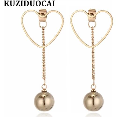 Kuziduocai 2018 New Fashion Fine Jewelry Copper Pure Metal Ball Modern Heart Love Cute Tassel Stud Earrings For Women Gift E-432