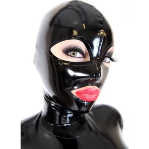 Latexinlove Sexy Black Latex Hoods Mask with Open Big Eyes