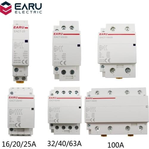 2P/4P 16-100A AC 220V DC 12V/24V 50/60Hz Din Rail Household AC Modular Contactor Switch Controller DIY Smart Home Hotel