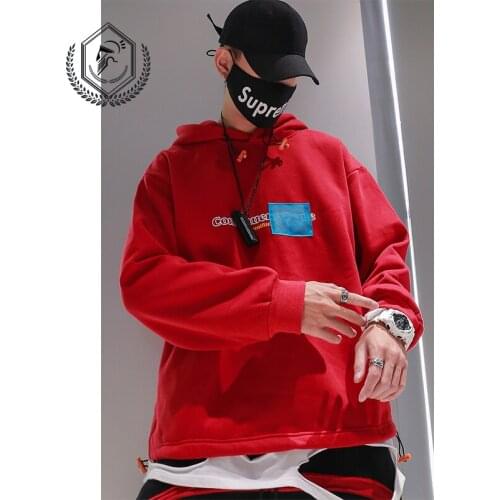 Men Fashion Loose Print Fleece Heavyweight Casual Pullover Hip Hop Sweatshirts with Hooded