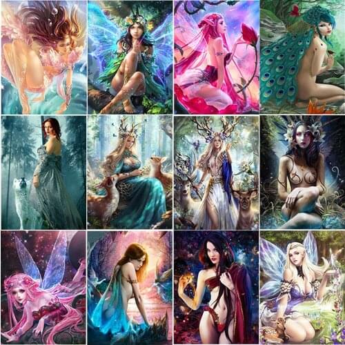 Full square 5d diamond painting kit set Beauty woman flower landscape animal wolf deer fairy complet Cross stitch drawing mosaic