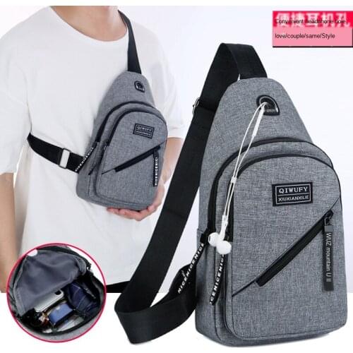 Mens Shoulder Bag Sling Chest Pack Canvas USB Charging Sports Crossbody Handbag Male Chest Bags Belt Waist Travel Bags