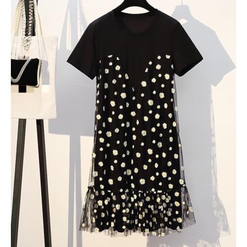 2020 new Summer Large Size Womens Dresses Vintage Mesh Splicing Dress Female B422