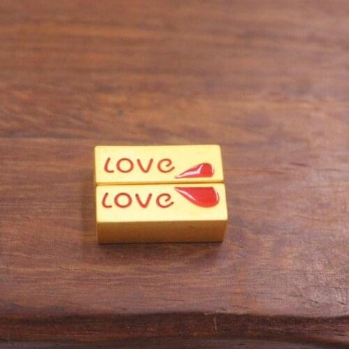 New Pure 24K 3D Yellow Gold Bead 15x5mm Each "LOVE" And Heart Rectangular DIY Bead 2 PES A Lot