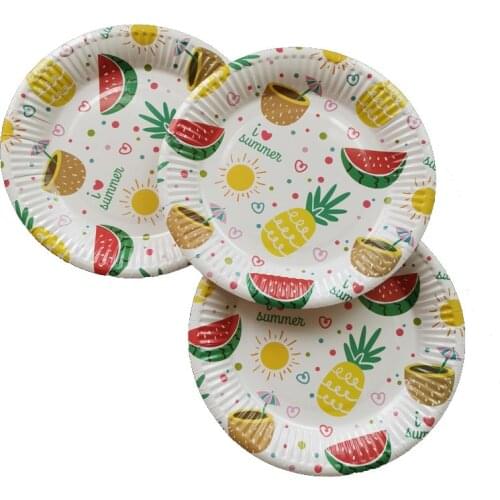 10pcs Pineapple Disposable Paper Plates 7'' Dinner Dessert Plate Tropical Fruit Patterned Tableware Hawaiian Luau Party Supplies