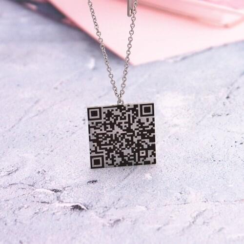 Personalized QR Code Necklace For Women Girl Stainless Steel Charm Custom Barcode Choker Necklaces Secret Message Pendant