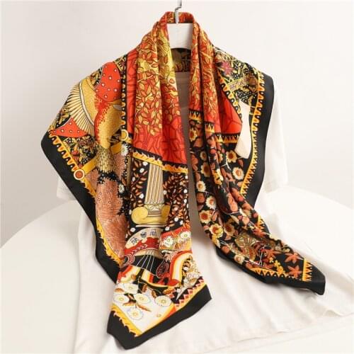 Vintage Print Shawl Twill Square Scarf For Women Headscarf Female Hair Wrap Hijab Headband Foulard Ladies Neckerchief Bandana