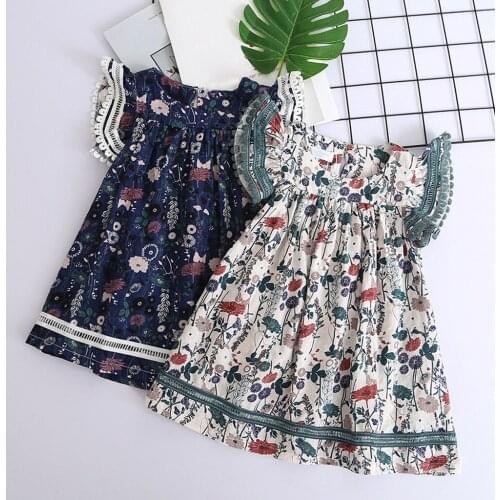 Flower Girls Dresses Kids Baby Girls Clothes Lace Flying Sleeve Floral Printing Summer Party Princess Dresses Платья Для Девочек