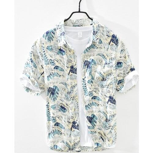 Print Beach hawaiian Shirt for Men Summer New Vacation Tops Male Thin Slim Fit Button Up Retro Clothes