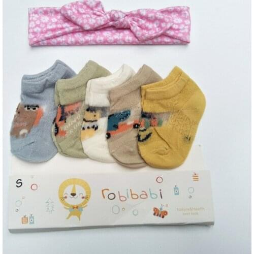 Lovely Print Bunny Ears Infant Headband and Cartoon Pattern Anti-slip Socks Set Fashion Toddler Elastic Hairband DIY Accessories