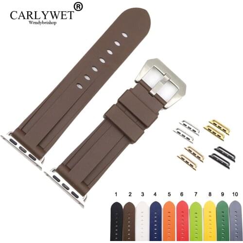 CARLYWET Fashion 38 40 42 44mm Pure Brown Red Silicone Rubber Replacement Wrist Watchband Strap Loops For Iwatch Series 4/3/2/1