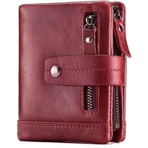 Luxury Brand Women Short Wallet Genuine Leather Lady Mini Wallets Fashion Womens Purse Small Portable Female Card Holder Red