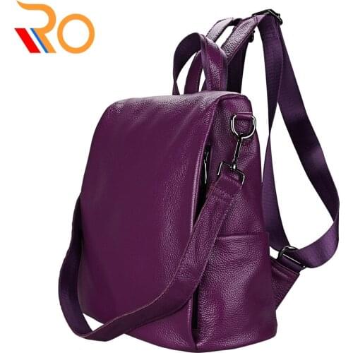 Solid Genuine Leather Teenage College Grils Backpack High Quality Women Stylish Chic Travel Backpack Female Fashion Shoulder Bag