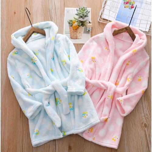 Sifafos Baby kids clothes for boys and girls winter Bathrobe Flannel Pajamas children home wear Hooded Sleepwear Coral Velvet