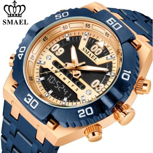 SMAEL Men Watch Stainless Steel Top Luxury Brand Multifunction Quartz Digital Watches Luminious Hand New Fashion Casual Clock