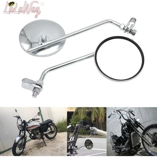 10mm Motorcycle Handlebar Rear View Mirrors Round Convex Clip-On Retro 22 25mm Mirrors For Yamaha Harley Honda DT3 RT1 RT2 RT3